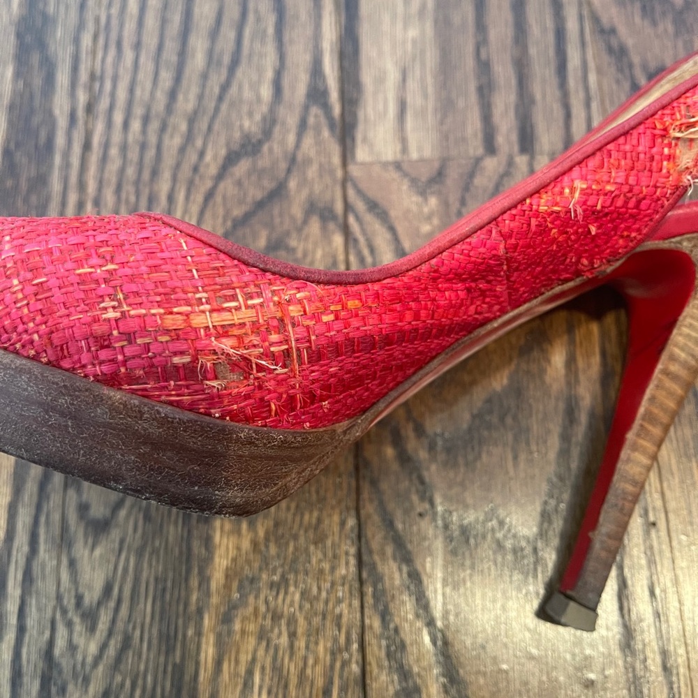 Christian Louboutin Red Raffia Slingbacks 37.5 - Picture 6 of 16